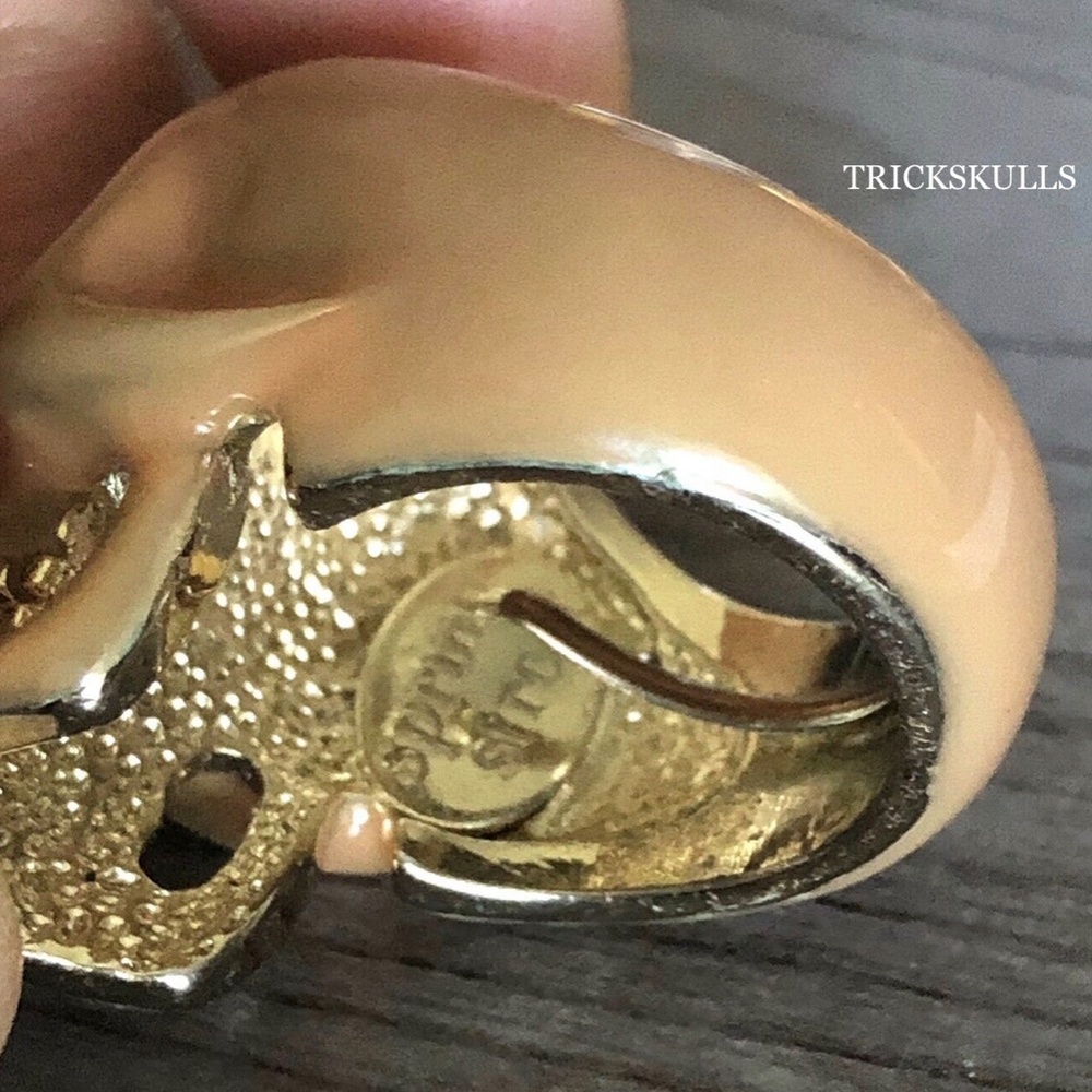 Spring Street Statement Skull Ring Tan Pearl Enam… - image 6